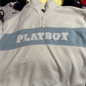 Playboy Cream and Blue Fleece Pullover